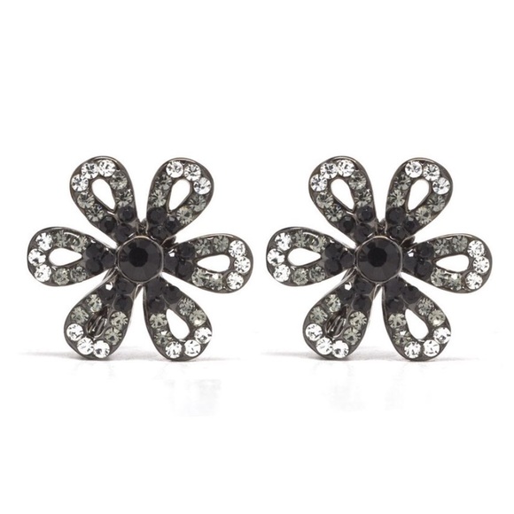 BNWT DAVID TUTERA EMBELLISHED BLACK CRYSTAL POST BACK EARRINGS - Picture 1 of 5